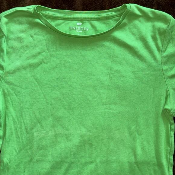 Talbots PP Solid‎ Green Pima Cotton Soft Knit Cap Sleeve Scoop Neck T-Shirt FS - Picture 2 of 4